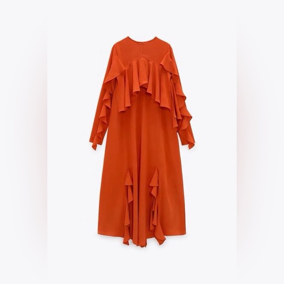 ZARA FLOWING DRESS WITH RUFFLES LONG SLEEVES π§‘ - Picture 4 of 9